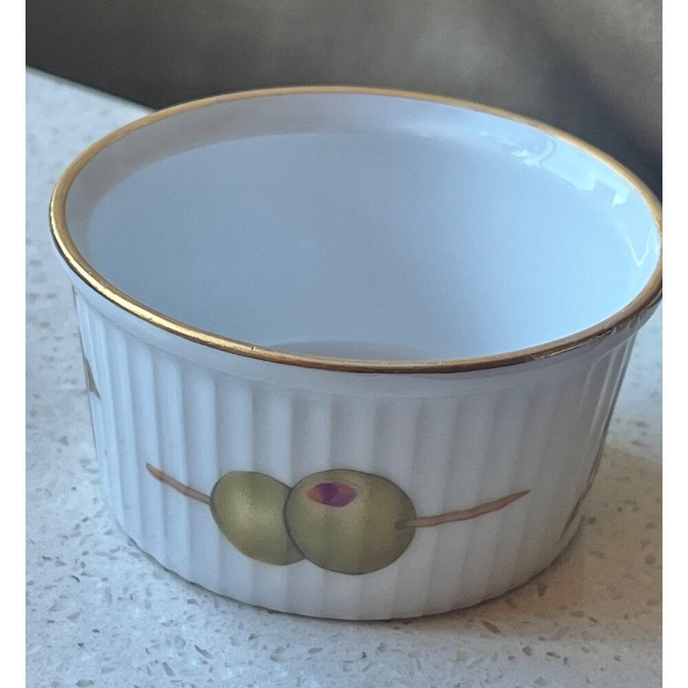 Royal Worcester Evesham Souffle Dishes Set Of 5 Ribbed Gold Trim Charcuterie - Picture 4 of 9